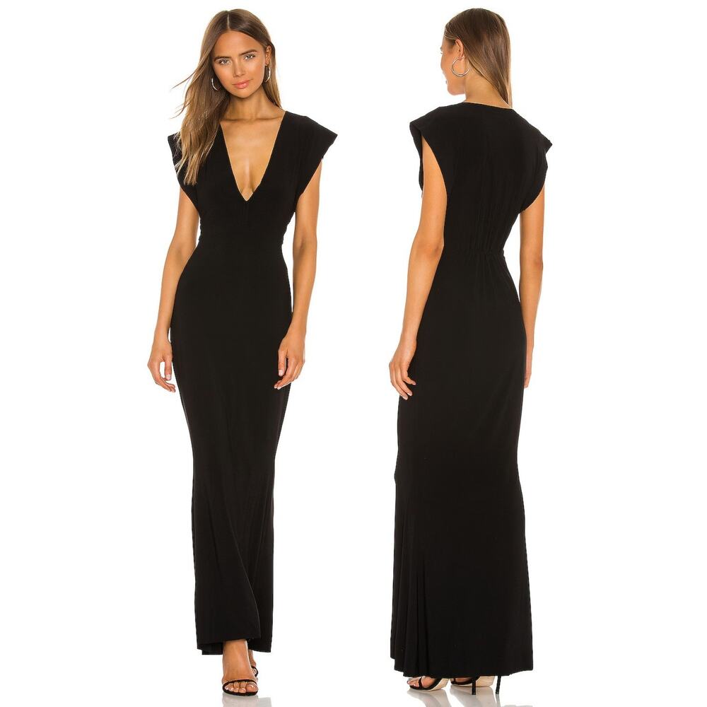 Norma Kamali Plunge V Neck Gown Jersey Formal Evening Party Wedding Guest XS